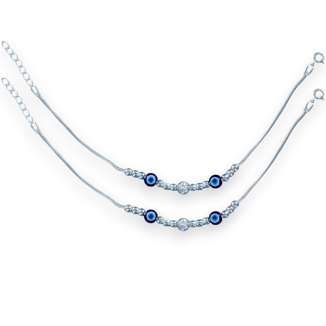 Taraash 925 Sterling Silver Beaded Evil Eye Anklet For Kids - Taraash