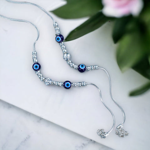 Taraash 925 Sterling Silver Beaded Evil Eye Anklet For Kids - Taraash