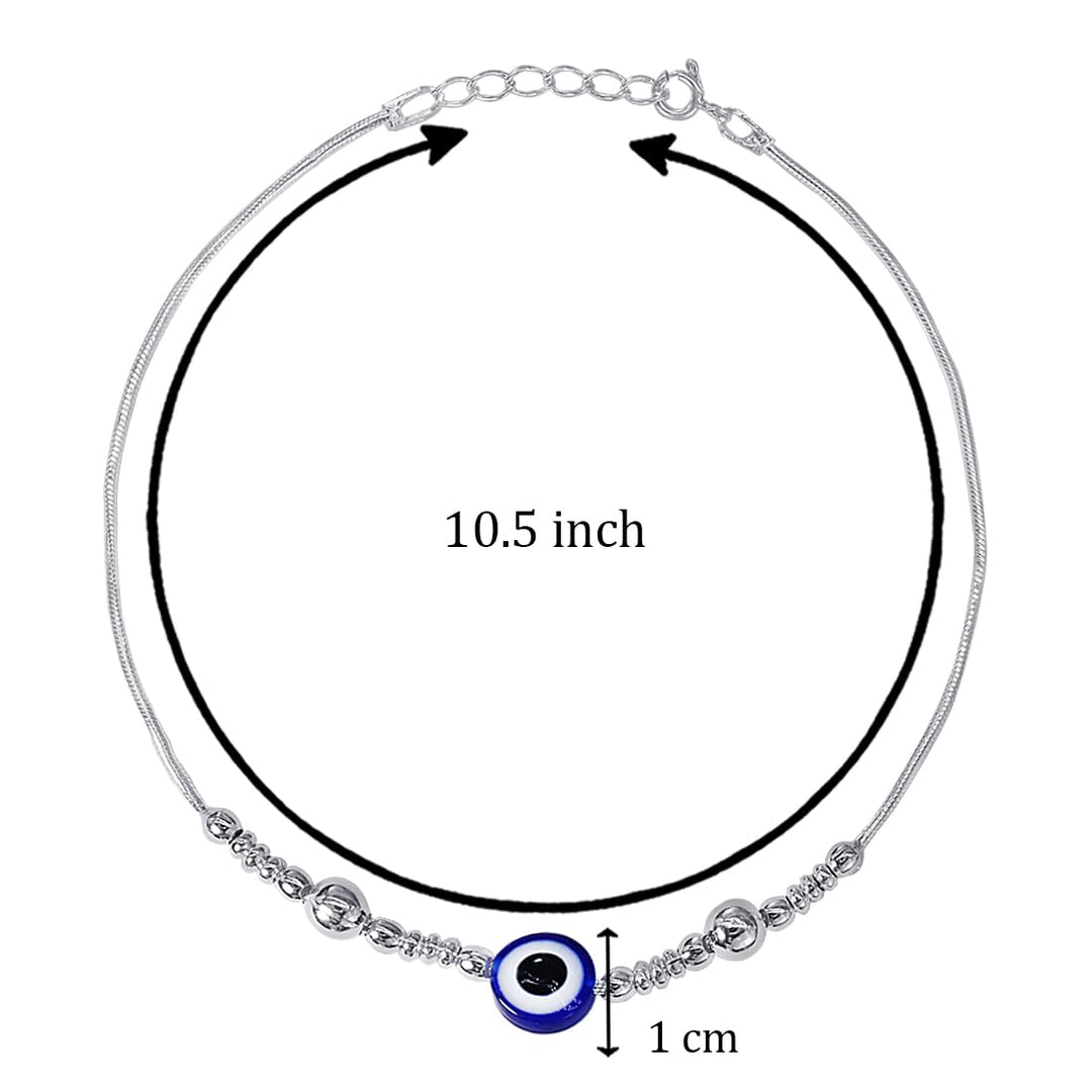 Taraash 925 Sterling Silver Beaded Evil Eye Anklet For Women - Taraash