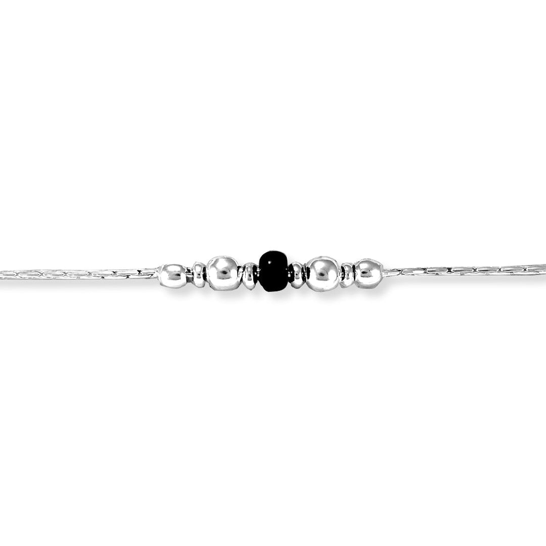 Taraash 925 Sterling Silver Black And Silver Beaded Fancy Chain Anklet For Women - Taraash