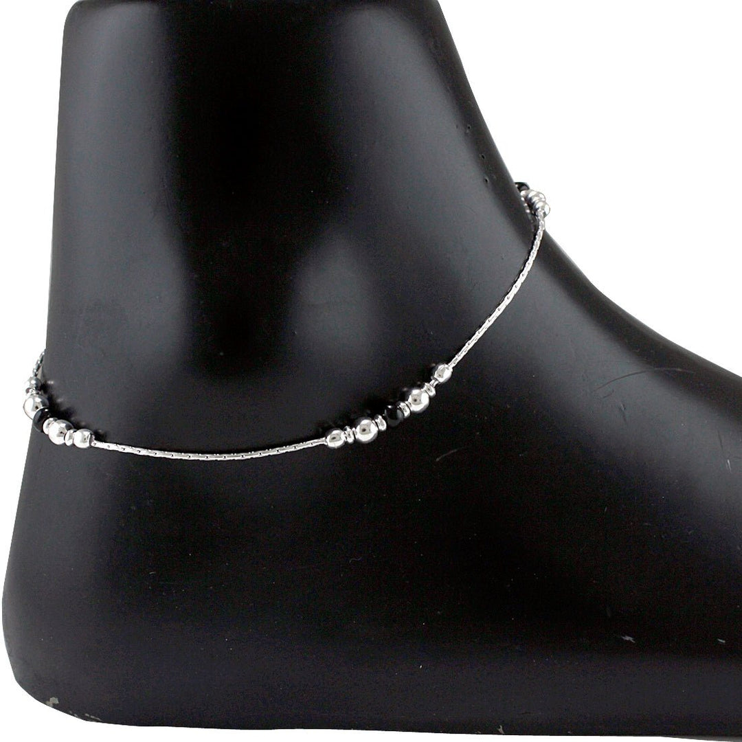 Taraash 925 Sterling Silver Black And Silver Beaded Fancy Chain Anklet For Women - Taraash