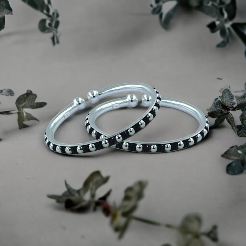 Taraash 925 Sterling Silver Black Beaded Bangle For Kids