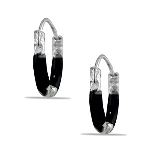 Taraash 925 Sterling Silver Black Enamel Hoops For Girls - Taraash