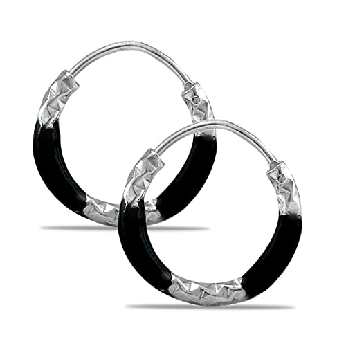 Taraash 925 Sterling Silver Black Enamel Hoops For Girls - Taraash