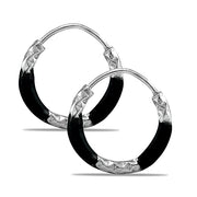 Taraash 925 Sterling Silver Black Enamel Hoops For Girls - Taraash