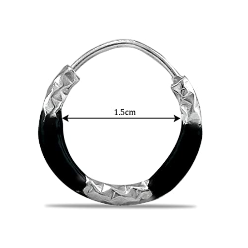 Taraash 925 Sterling Silver Black Enamel Hoops For Girls - Taraash