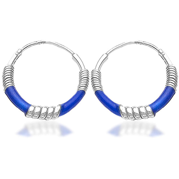 Taraash 925 Sterling Silver Blue Color Enamel Hoop Earring For Women - Taraash