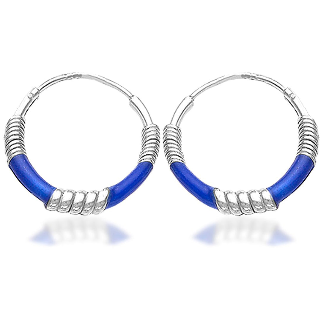 Taraash 925 Sterling Silver Blue Color Enamel Hoop Earring For Women - Taraash