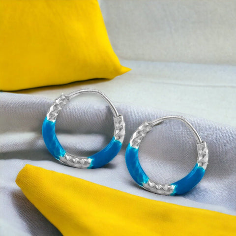 Taraash 925 Sterling Silver Blue Enamel Hoops For Girls - Taraash