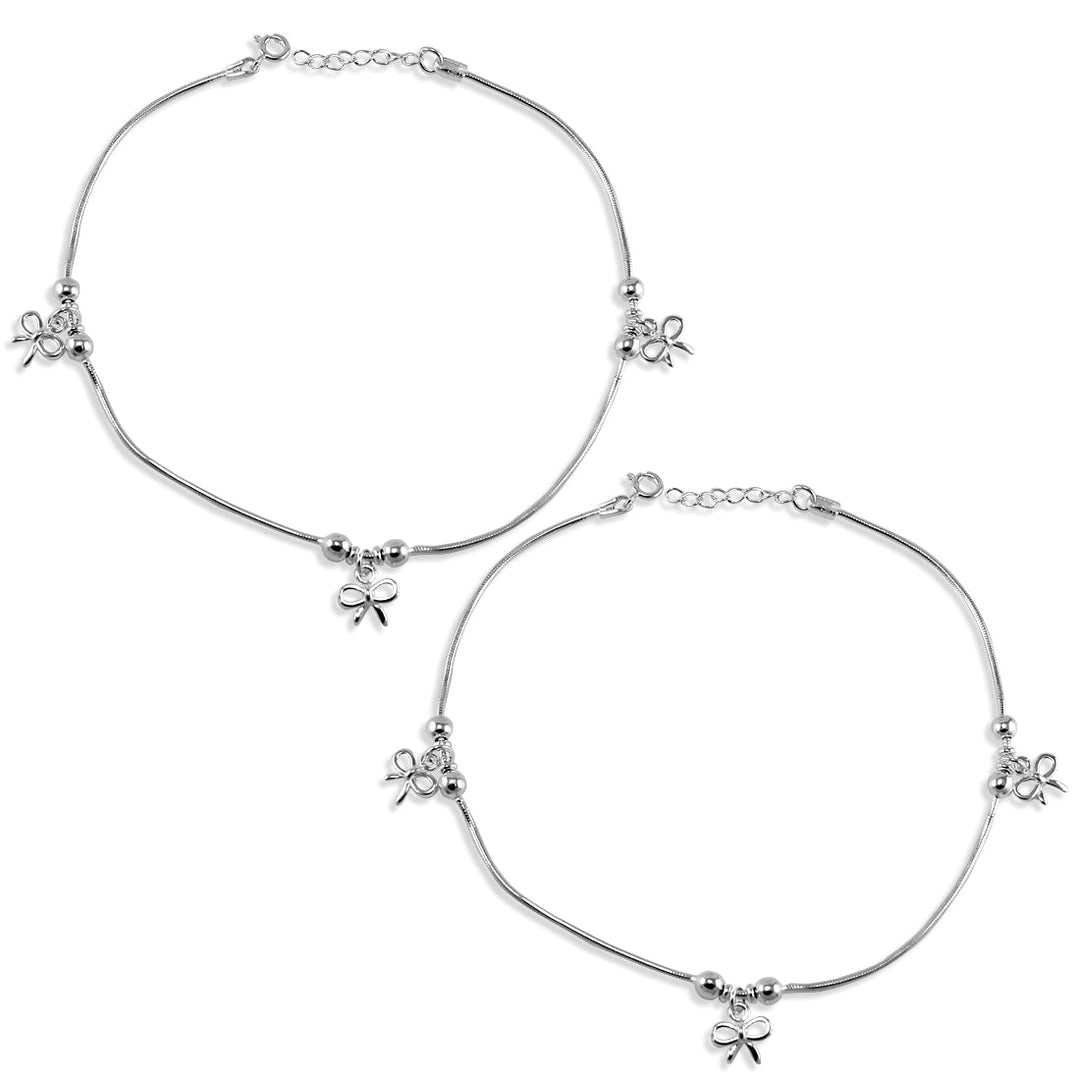 Taraash 925 Sterling Silver Bow Dangle Charm Anklet / Payal For Women - Taraash
