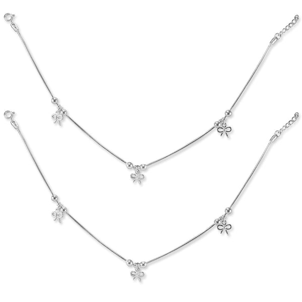 Taraash 925 Sterling Silver Bow Dangle Charm Anklet / Payal For Women - Taraash