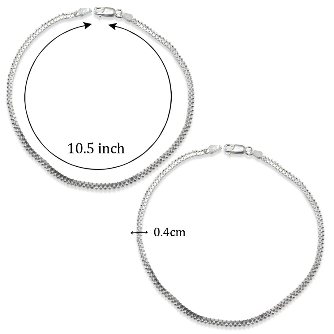 Taraash 925 Sterling Silver Box Ball Chain Anklet For Women - Taraash