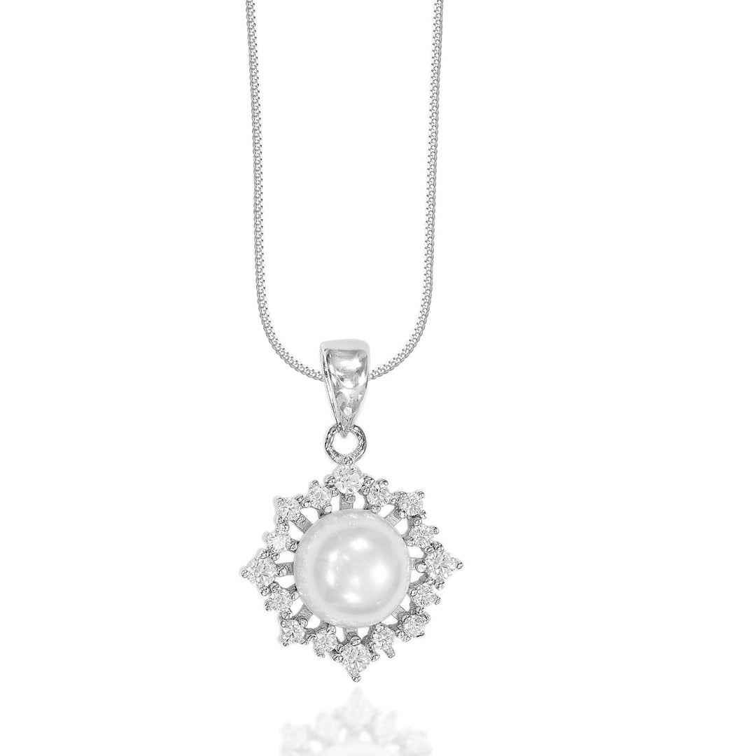 Taraash 925 Sterling Silver Classic with Cz With Pearl Combo Pendant With Chain For Women COMBO PDCH 177 - Taraash