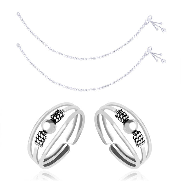 Taraash 925 Sterling Silver Combo Of Anklet & Toe Ring Combo ANTR 01 - Taraash