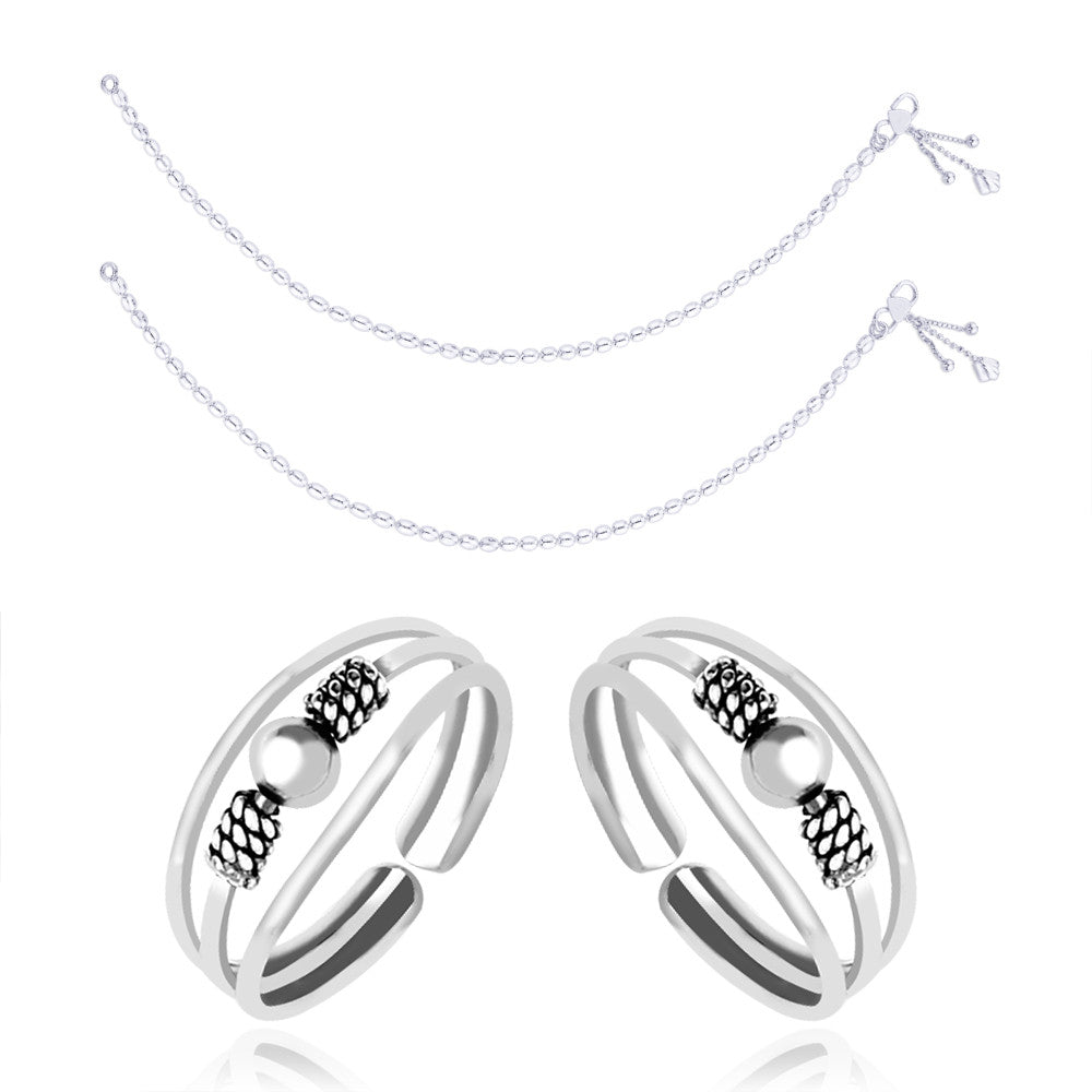 Taraash 925 Sterling Silver Combo Of Anklet & Toe Ring Combo ANTR 01 - Taraash