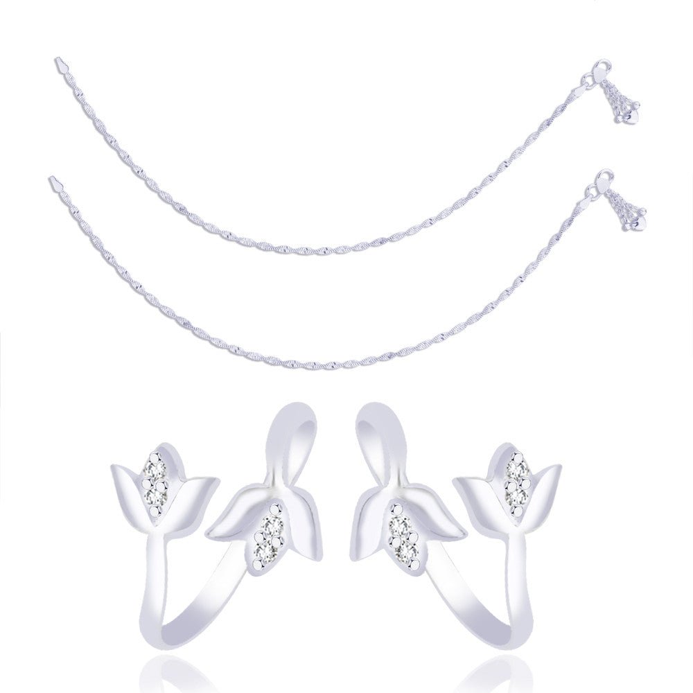Taraash 925 Sterling Silver Combo of Anklet & Toe Ring COMBO ANTR 05 - Taraash