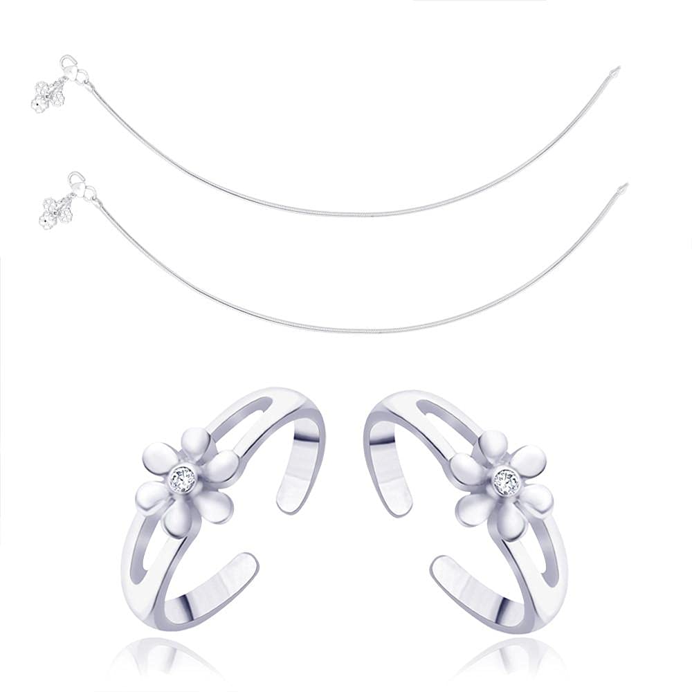Taraash 925 Sterling Silver Combo of Anklet & Toe Ring COMBO ANTR 06 - Taraash