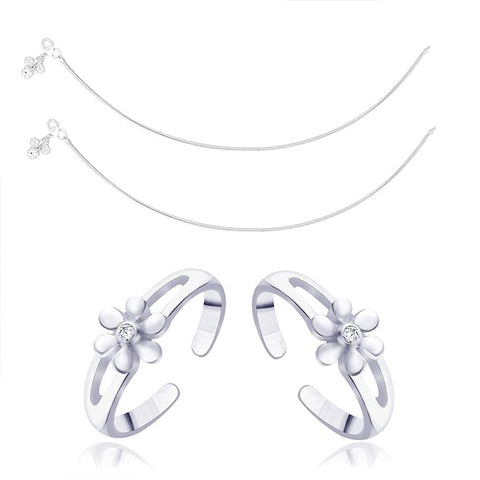 Taraash 925 Sterling Silver Combo of Anklet & Toe Ring COMBO ANTR 06 - Taraash