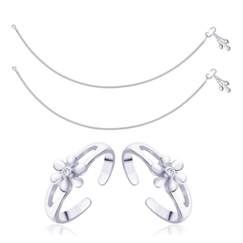 Taraash 925 Sterling Silver Combo of Anklet & Toe Ring COMBO ANTR 08 - Taraash