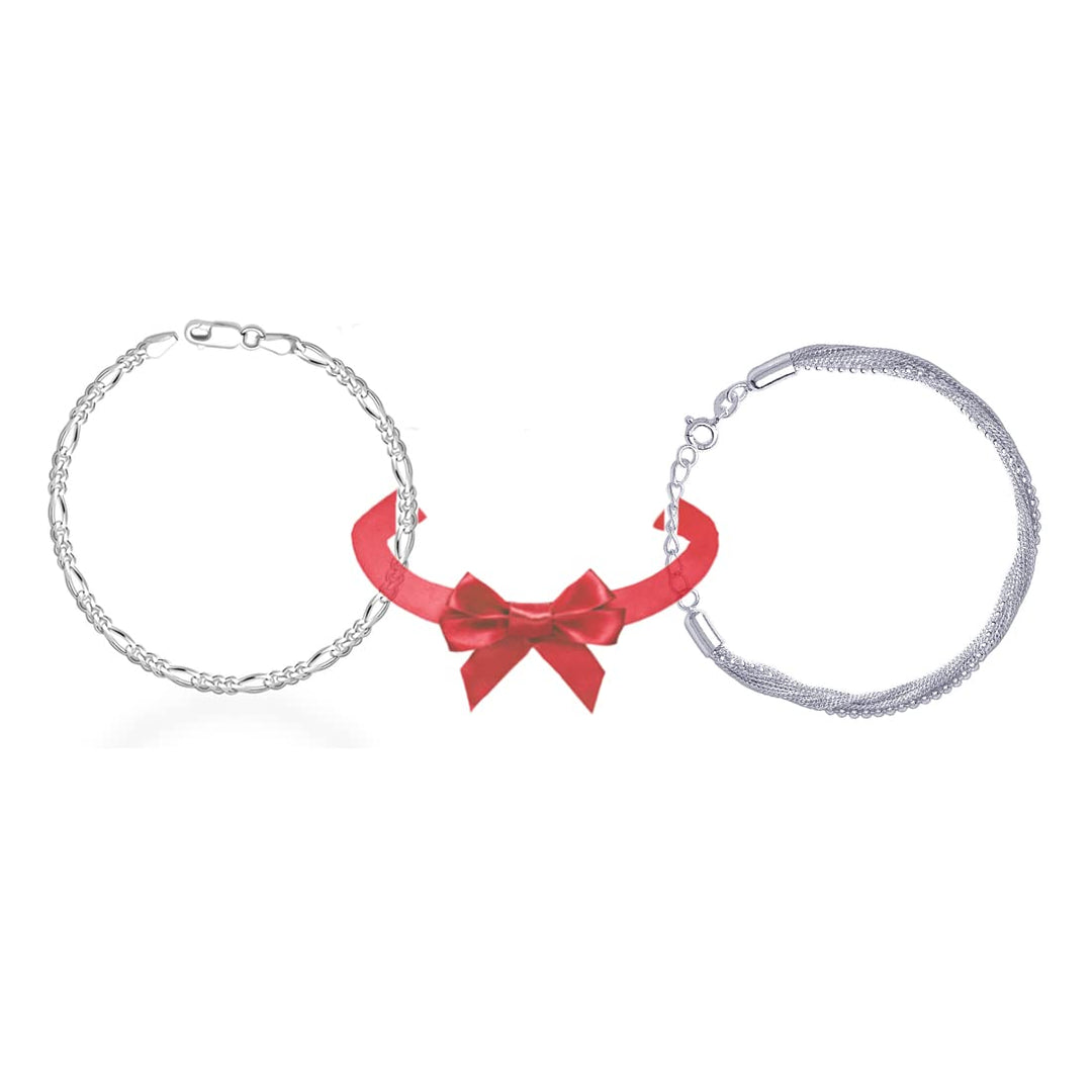 TARAASH 925 Sterling Silver Combo Of Figaro And Multichain Bracelets For Couple - Taraash