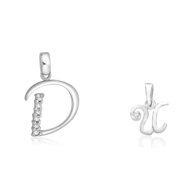 Taraash 925 Sterling Silver Couple Alphabet Pendants "D" and "U" Initial Letter Pendants - Taraash