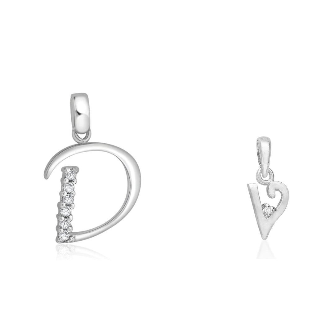 Taraash 925 Sterling Silver Couple Alphabet Pendants "D" and "V" Initial Letter Pendants - Taraash