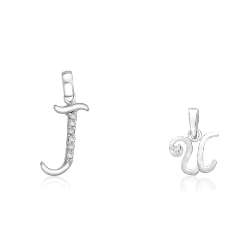 Taraash 925 Sterling Silver Couple Alphabet Pendants "J" and "U" Initial Letter Pendants - Taraash