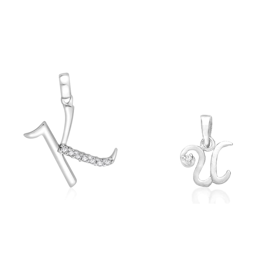 Taraash 925 Sterling Silver Couple Alphabet Pendants "K" and "U" Initial Letter Pendants - Taraash