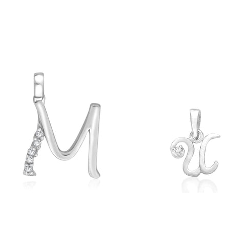 Taraash 925 Sterling Silver Couple Alphabet Pendants "M" and "U" Initial Letter Pendants - Taraash