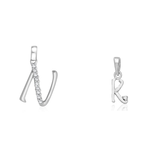 Taraash 925 Sterling Silver Couple Alphabet Pendants "N" and "K" Initial Letter Pendants - Taraash