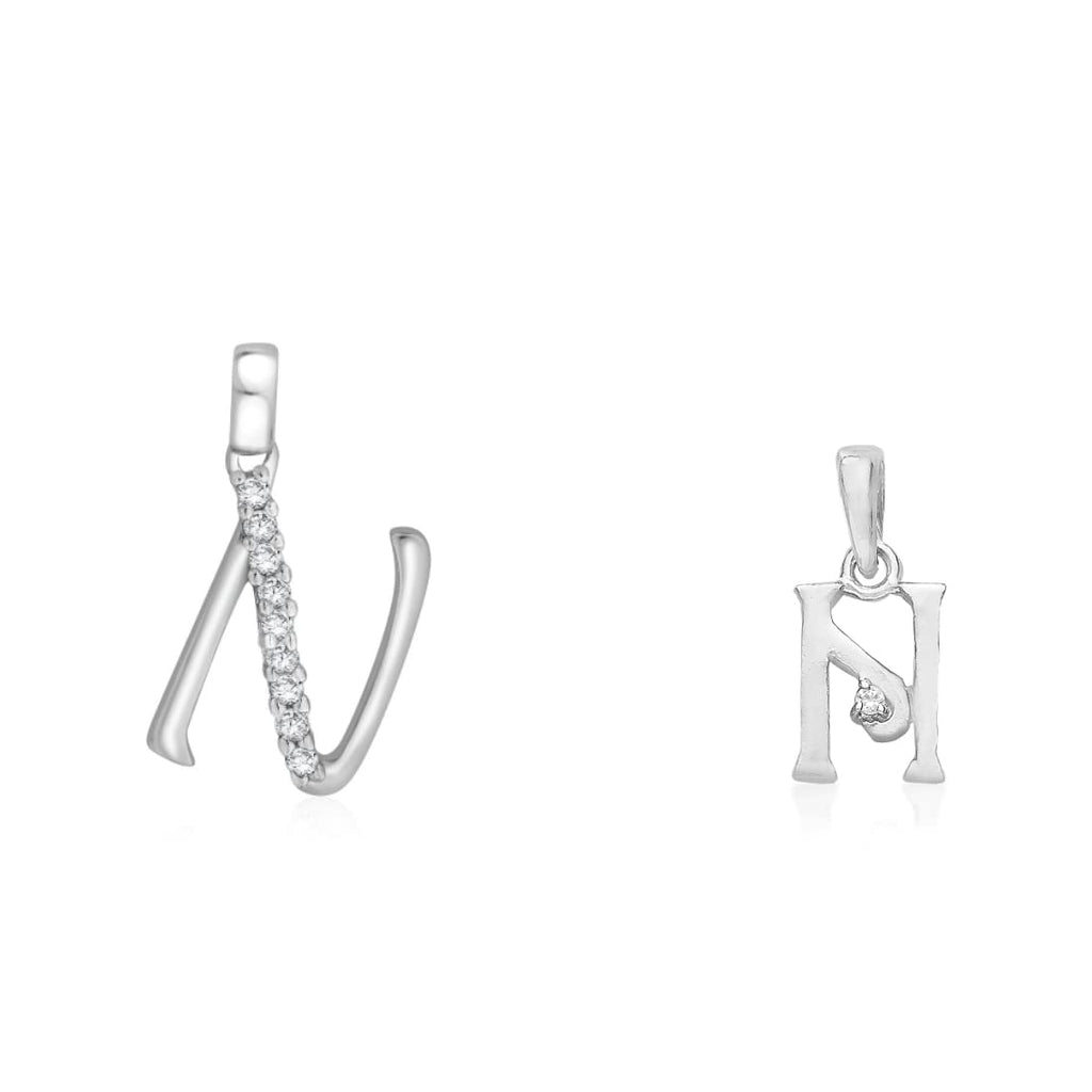 Taraash 925 Sterling Silver Couple Alphabet Pendants N and N Initi