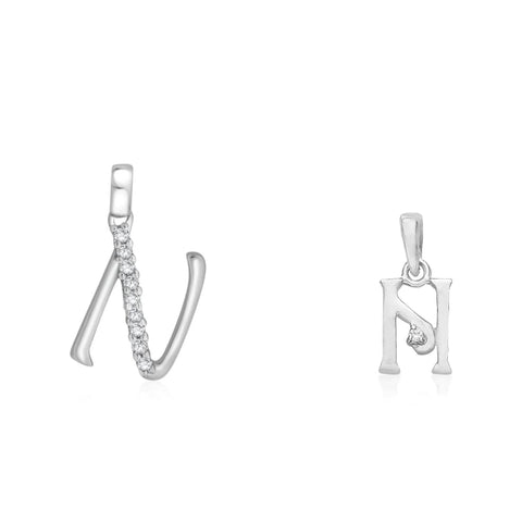 Taraash 925 Sterling Silver Couple Alphabet Pendants "N" and "N" Initial Letter Pendants - Taraash