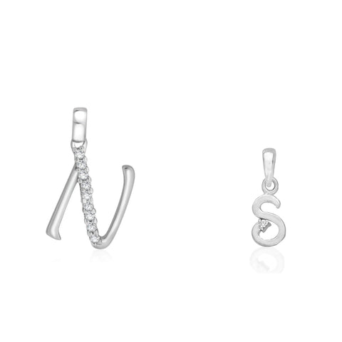 Taraash 925 Sterling Silver Couple Alphabet Pendants "N" and "S" Initial Letter Pendants - Taraash