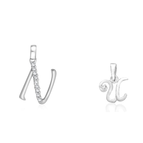 Taraash 925 Sterling Silver Couple Alphabet Pendants "N" and "U" Initial Letter Pendants - Taraash