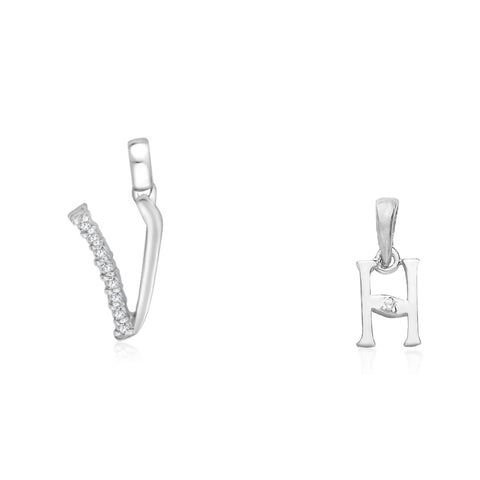 Taraash 925 Sterling Silver Couple Alphabet Pendants "V" and "H" Initial Letter Pendants - Taraash