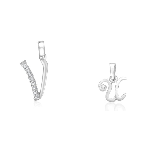 Taraash 925 Sterling Silver Couple Alphabet Pendants "V" and "U" Initial Letter Pendants - Taraash