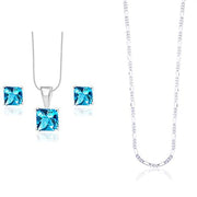 Taraash 925 Sterling Silver Couple Combo Of Figaro Chain And Square CZ Shape Jewellery Set - Taraash