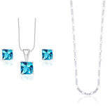 Taraash 925 Sterling Silver Couple Combo Of Figaro Chain And Square CZ Shape Jewellery Set - Taraash