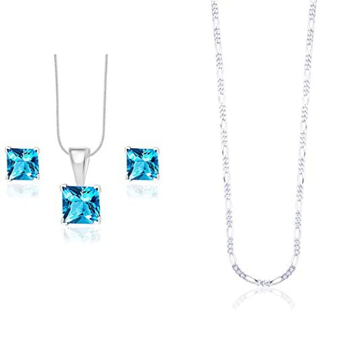 Taraash 925 Sterling Silver Couple Combo Of Figaro Chain And Square CZ Shape Jewellery Set - Taraash