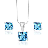 Taraash 925 Sterling Silver Couple Combo Of Figaro Chain And Square CZ Shape Jewellery Set - Taraash