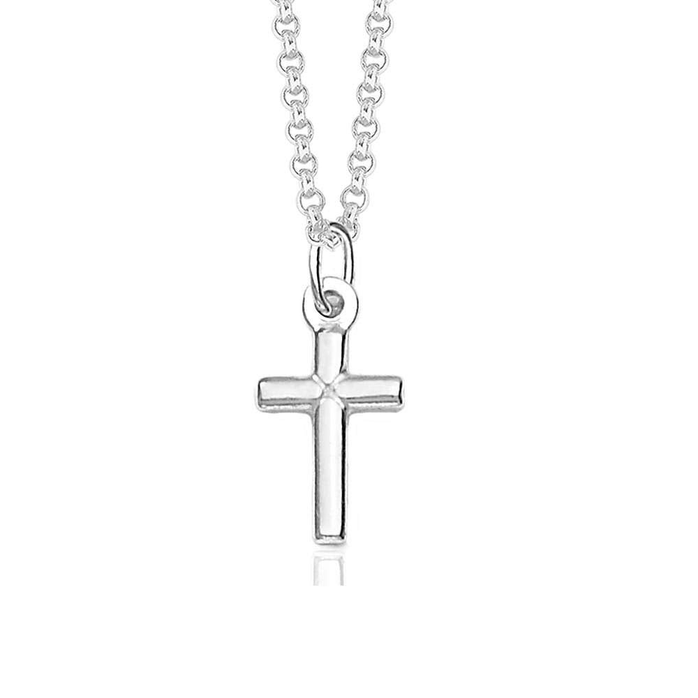 Small Budded Pointed Cross Necklace - Sterling Silver Pendant on 18