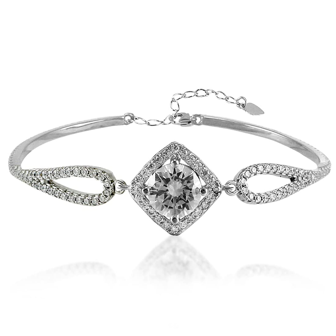 Taraash 925 Sterling Silver Cubic Zircon Studded Square Shape Bangle | Gifts for Women & Girls - Taraash