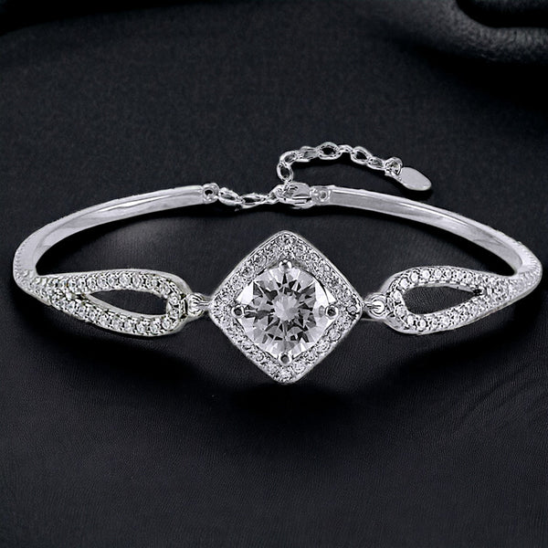 Taraash 925 Sterling Silver Cubic Zircon Studded Square Shape Bangle | Gifts for Women & Girls - Taraash