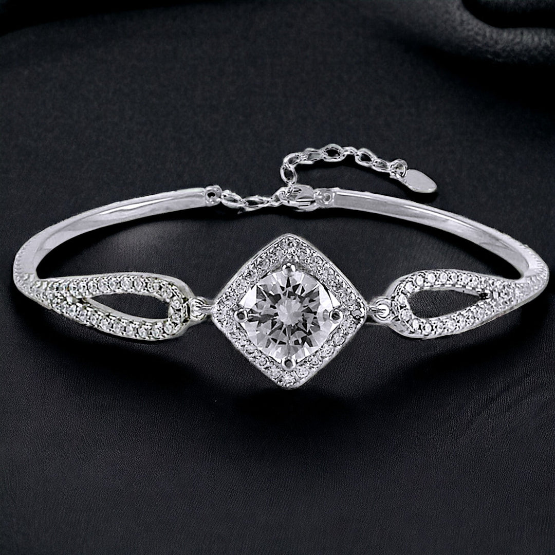 Taraash 925 Sterling Silver Cubic Zircon Studded Square Shape Bangle | Gifts for Women & Girls - Taraash