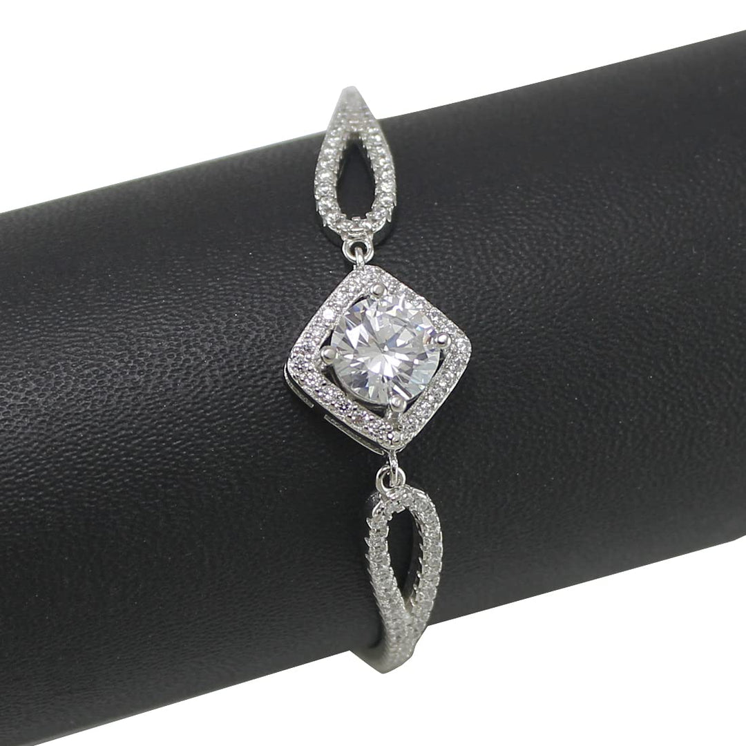Taraash 925 Sterling Silver Cubic Zircon Studded Square Shape Bangle | Gifts for Women & Girls - Taraash