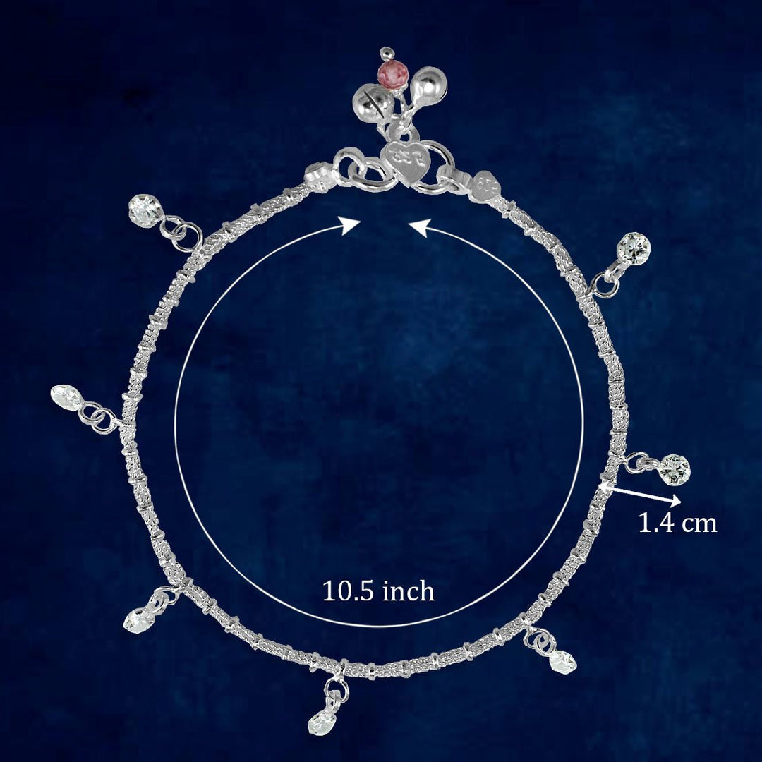 Taraash 925 Sterling Silver CZ Chain Anklet For Women - Taraash