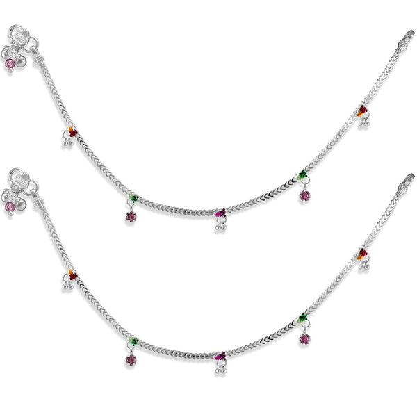 Taraash 925 Sterling Silver CZ Charm Traditional Anklet / Payal For Women - Taraash