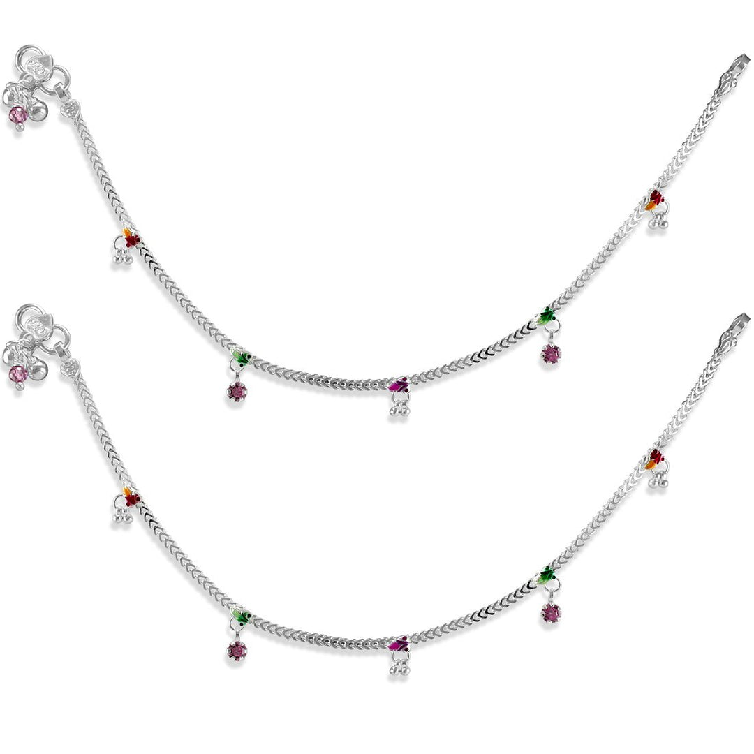 Taraash 925 Sterling Silver CZ Charm Traditional Anklet / Payal For Women - Taraash