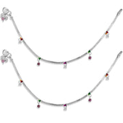 Taraash 925 Sterling Silver CZ Charm Traditional Anklet / Payal For Women - Taraash