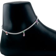 Taraash 925 Sterling Silver CZ Charm Traditional Anklet / Payal For Women - Taraash